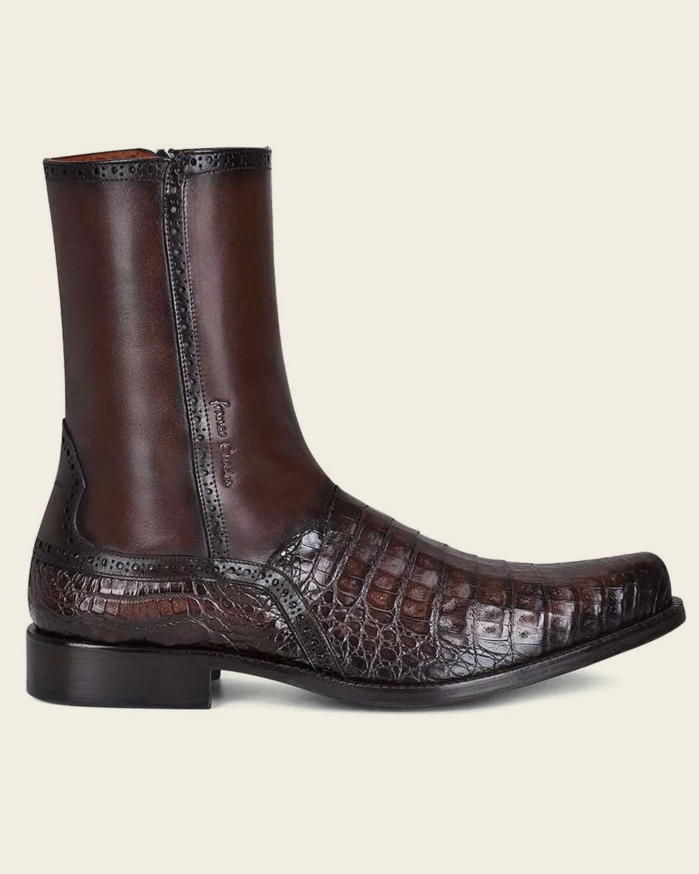 Brown Exotic Dress Boots Cayman & Bovine Leather