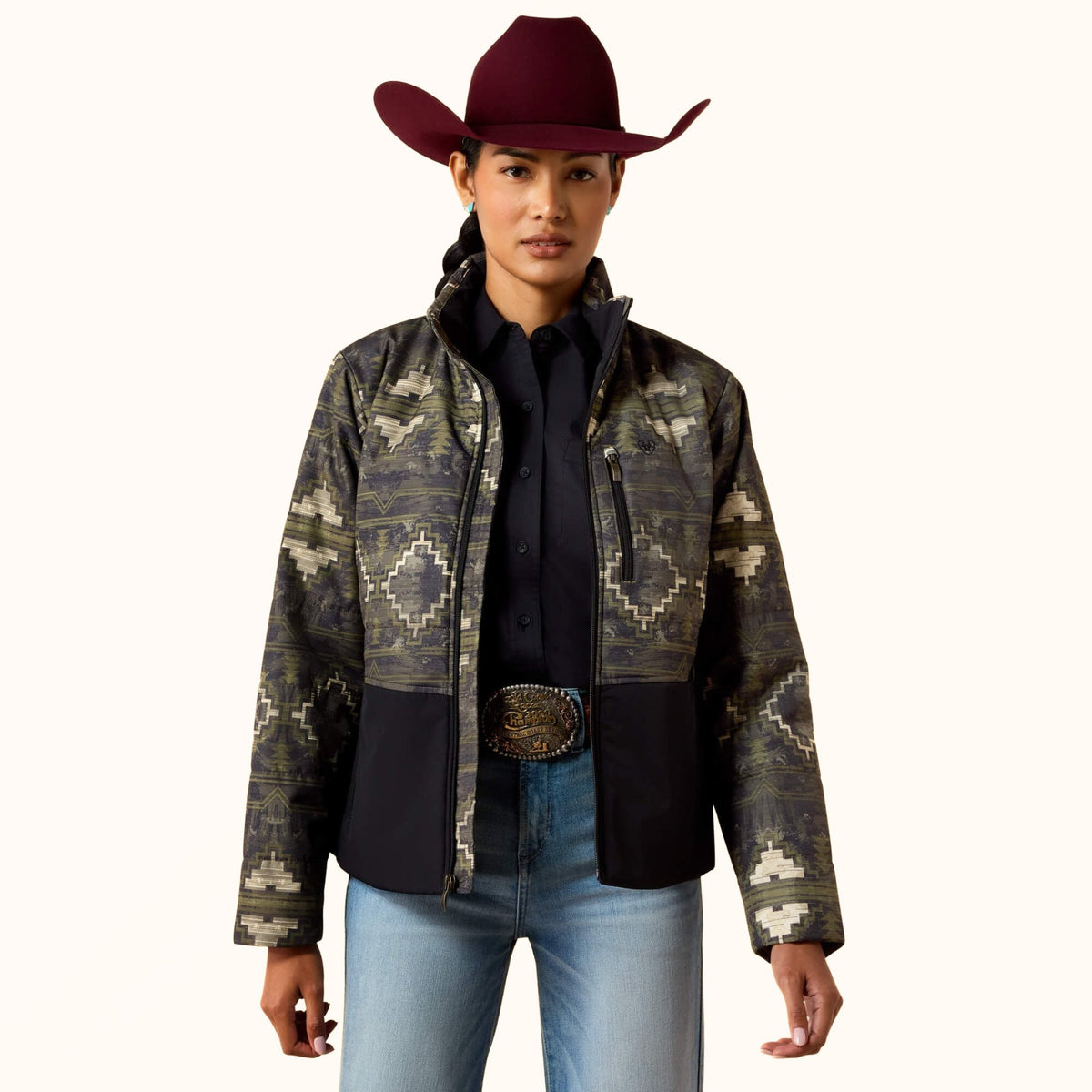 Ariat Titan Insulated Jacket in black Western print front view
