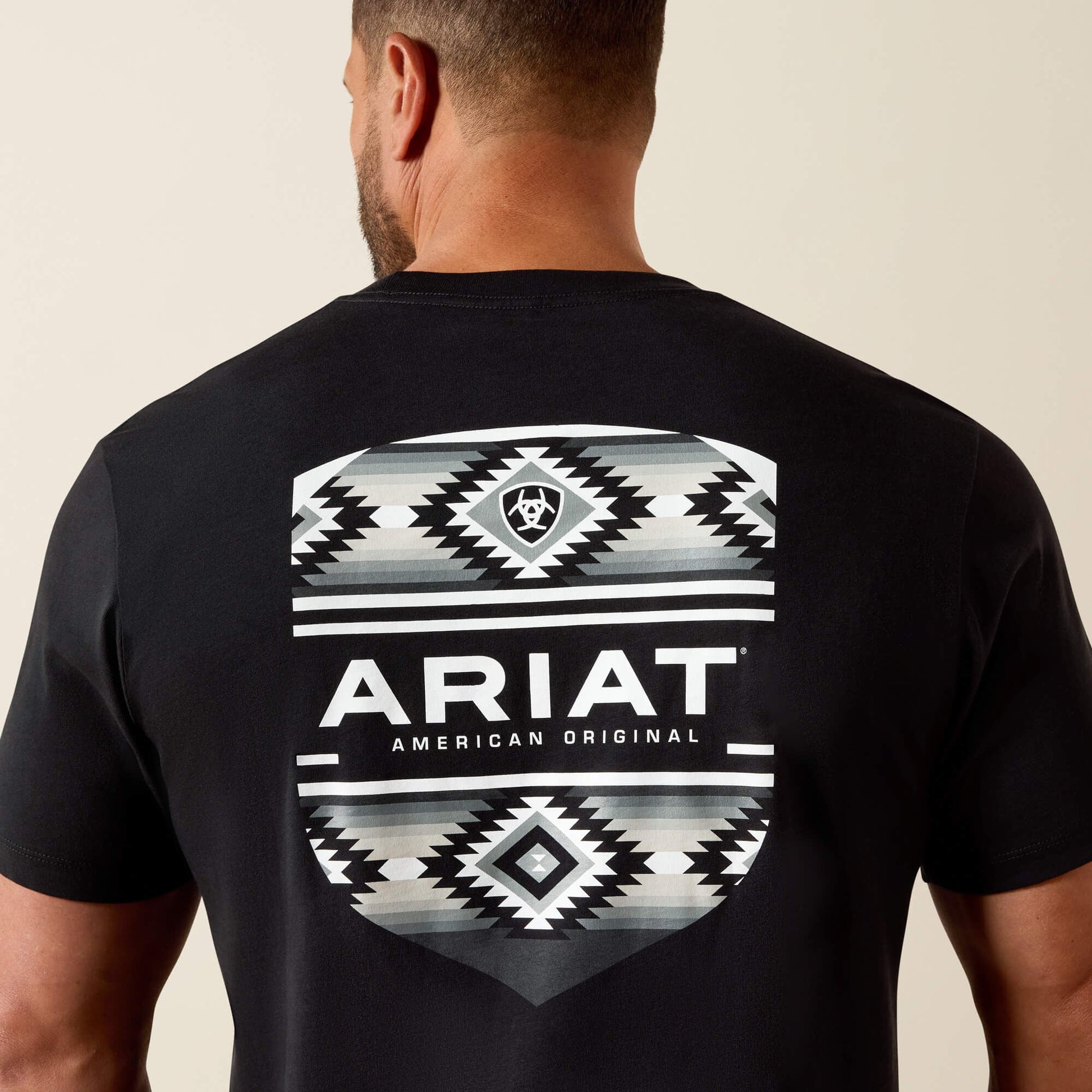 Ariat Canyon Aztec Shield Classic Fit T-Shirt close-up back view showing Aztec shield graphic