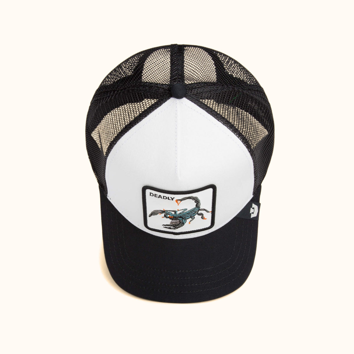Goorin Bros. Deadly Scorpion Trucker Hat black mesh top view
