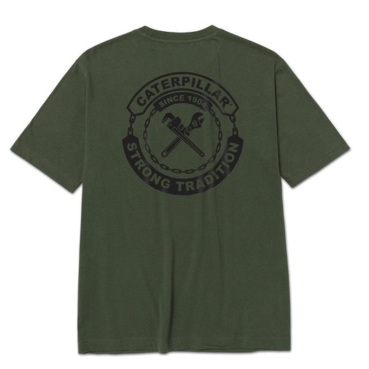 CAT Basic Chain Forest graphic tee for men in green with back logo print