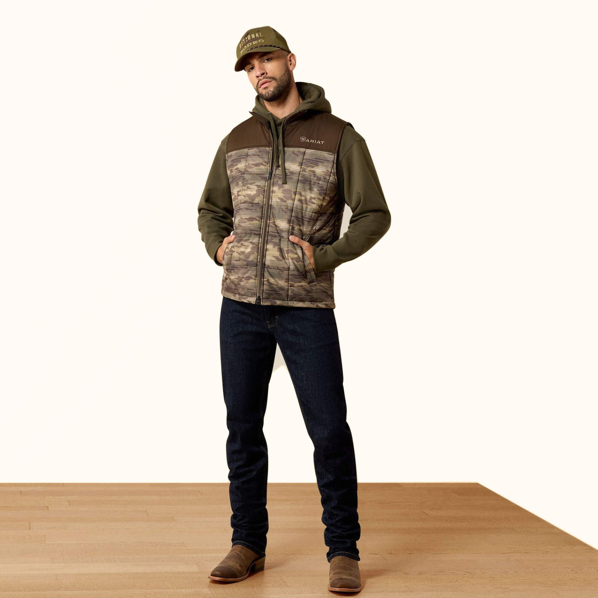 Ariat Crius Insulated Vest in camouflage front full view