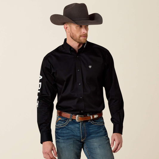 Ariat Team Logo Twill Classic Fit Shirt front view on model in black