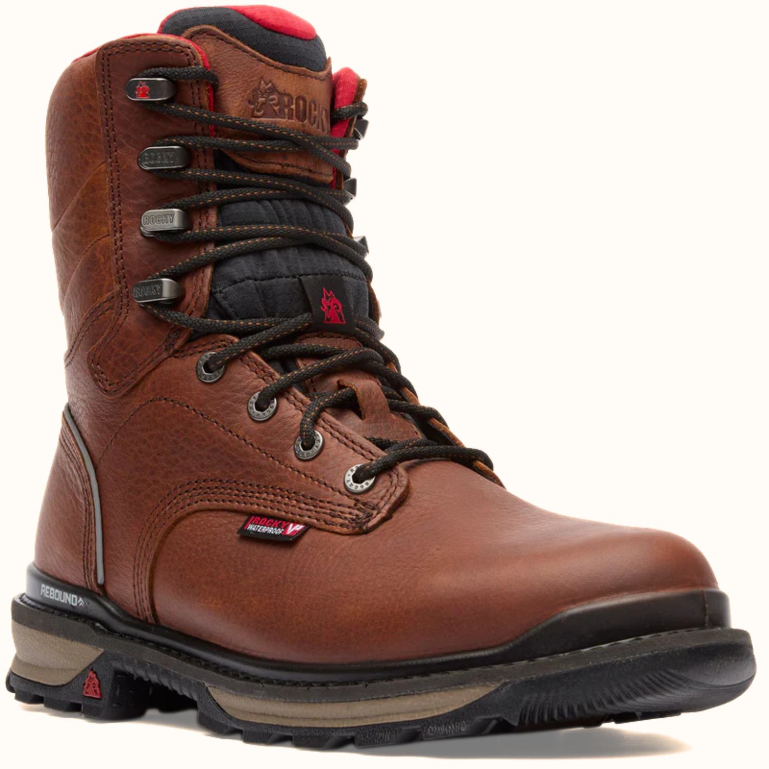 Angle view of Rocky Brown Rams Horn waterproof work boot