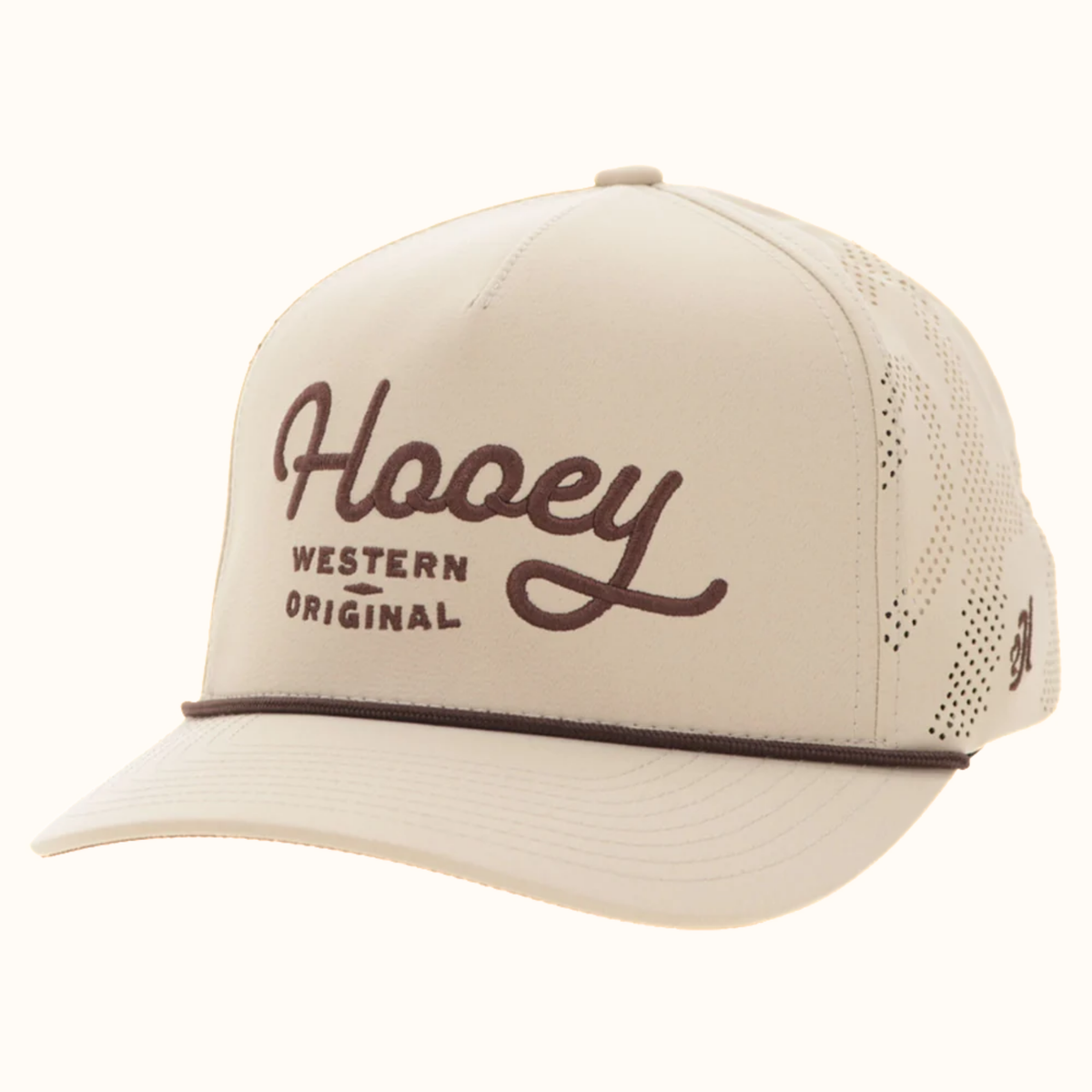 Hooey OG 5-Panel Snapback Hat in tan front angle view