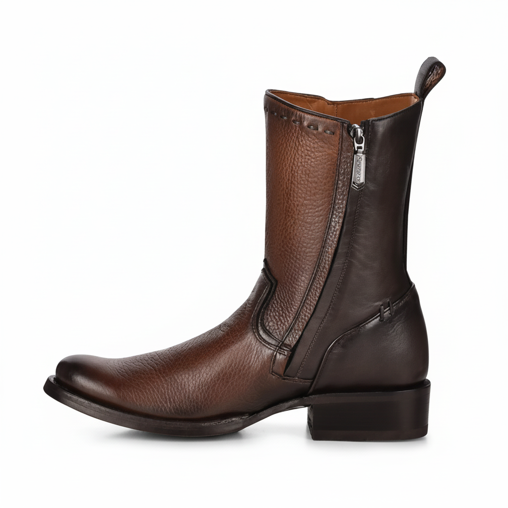 Side profile view of Cuadra Maple Deer Laser & Woven Round Boot