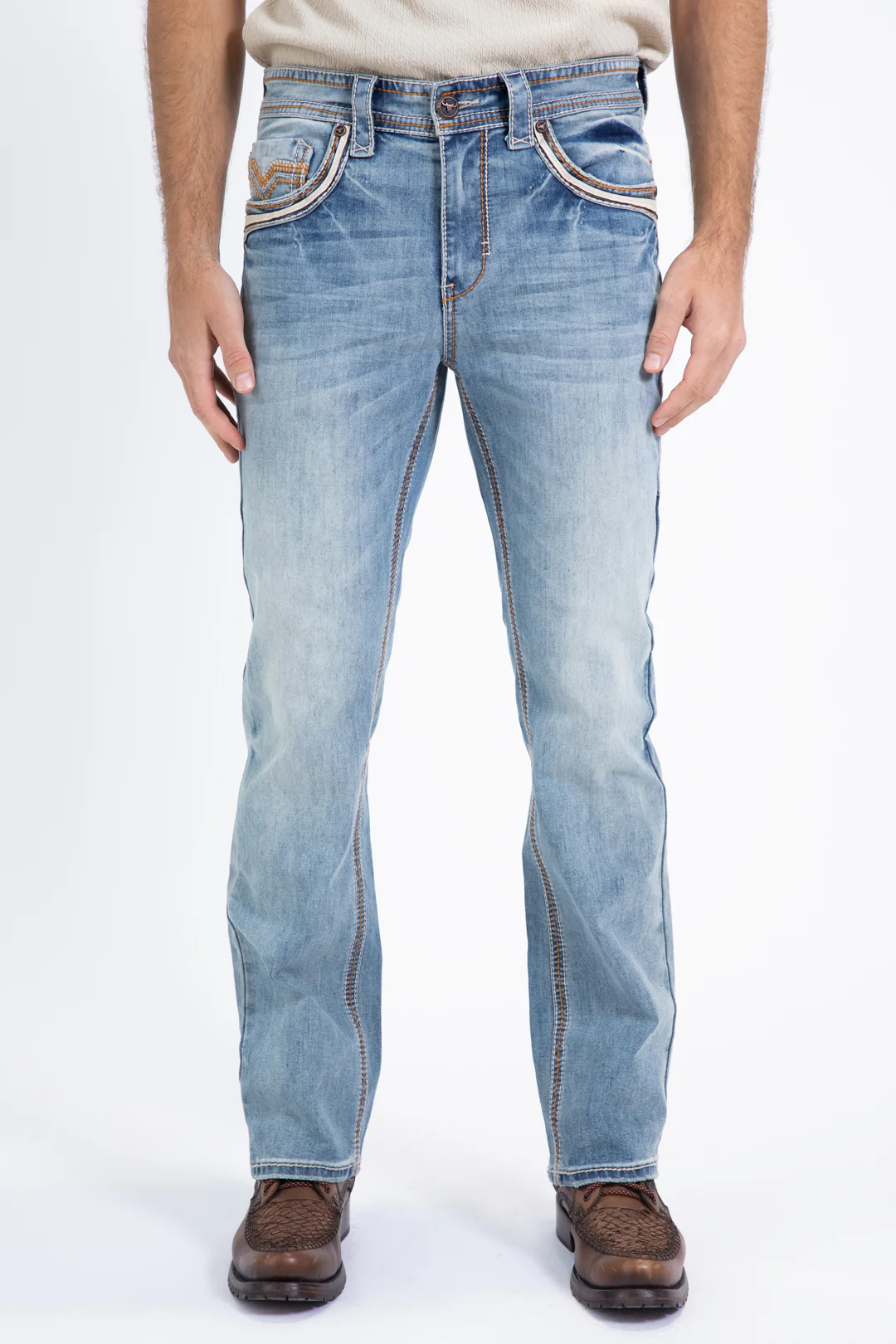 Platini Holt men’s light blue slim boot cut jeans full-length front view