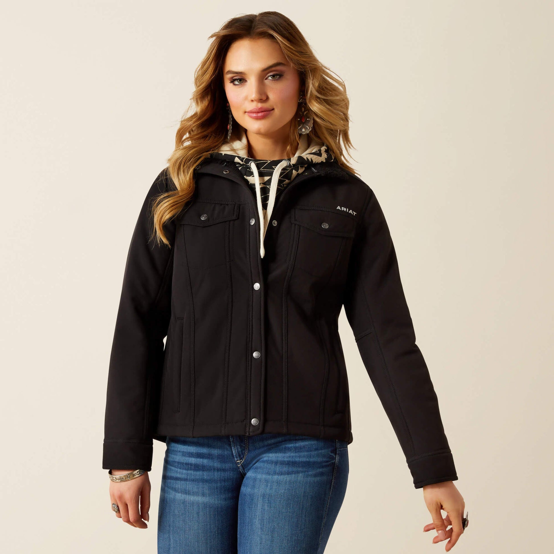 Front view of Ariat Berber Softshell Jacket in black