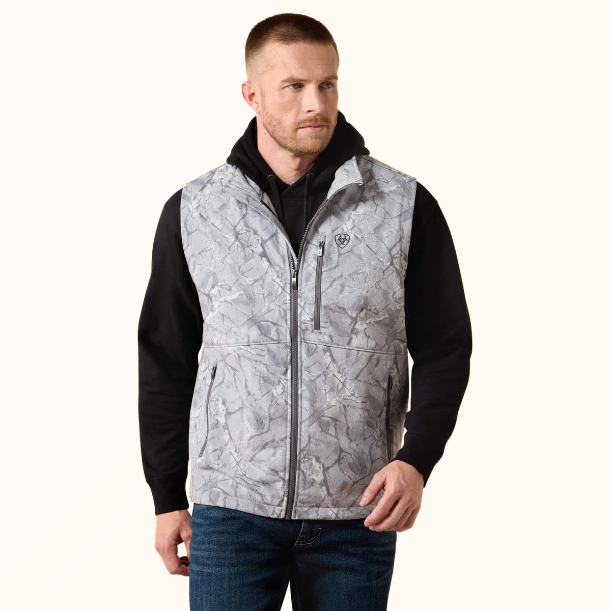 Ariat Logo Softshell Vest grey patterned front view