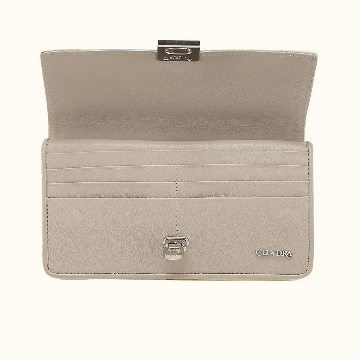 Cuadra women’s taupe embroidered leather wallet opened view