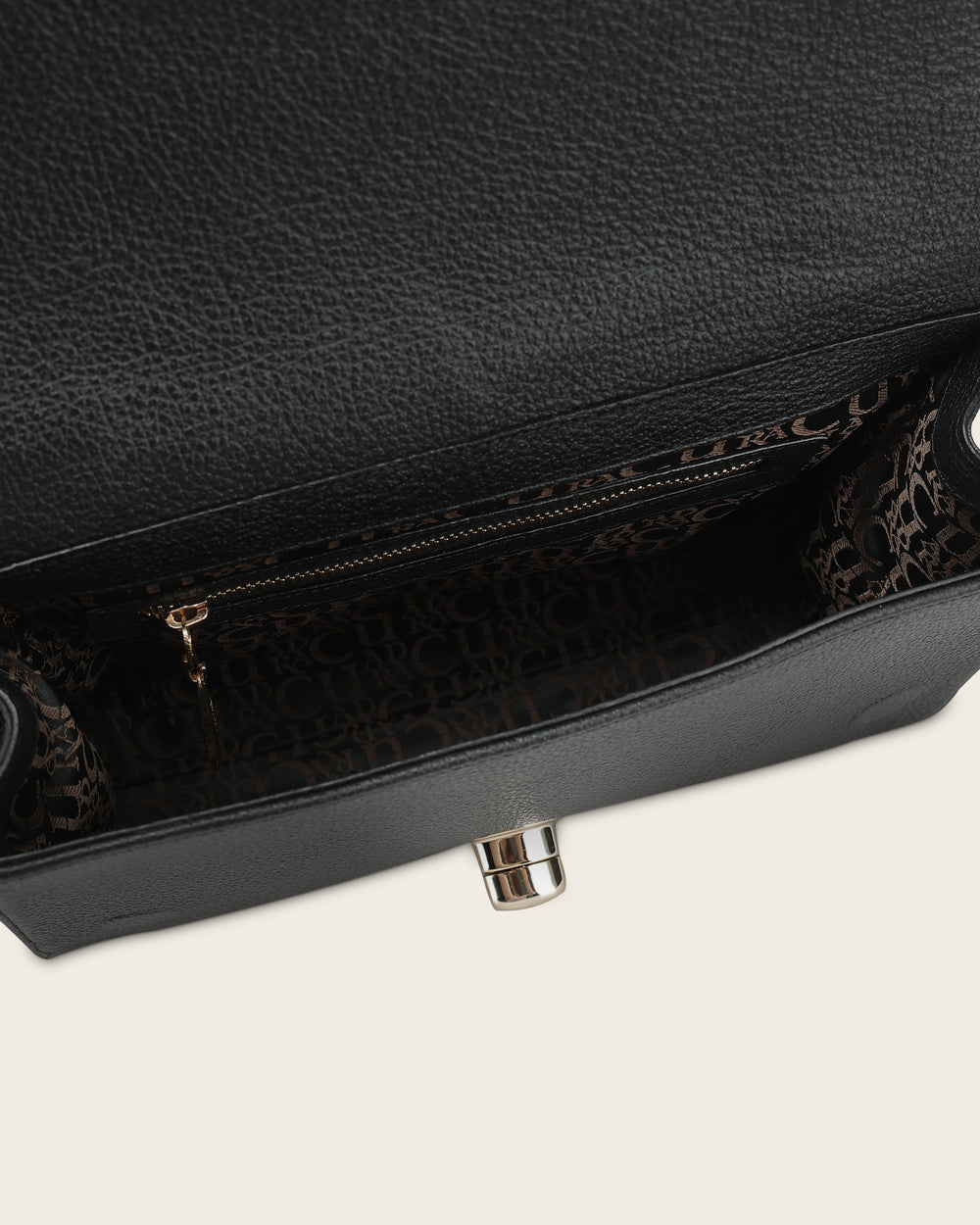 Cuadra Black Leather Crystal Shoulder Bag interior view