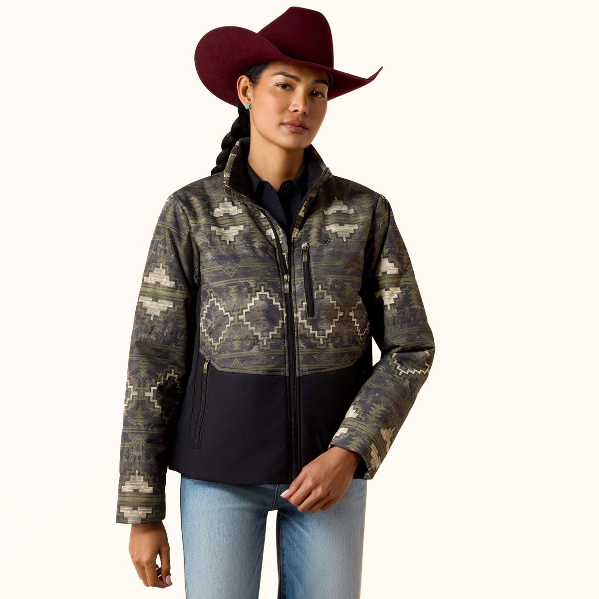 Ariat Titan Insulated Jacket in black Western print front view