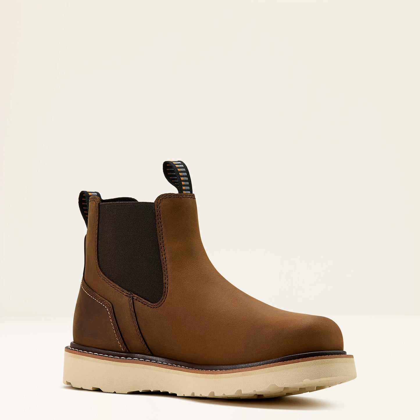 Ariat Rebar Wedge Chelsea Waterproof Work Boot opposite side view in brown leather