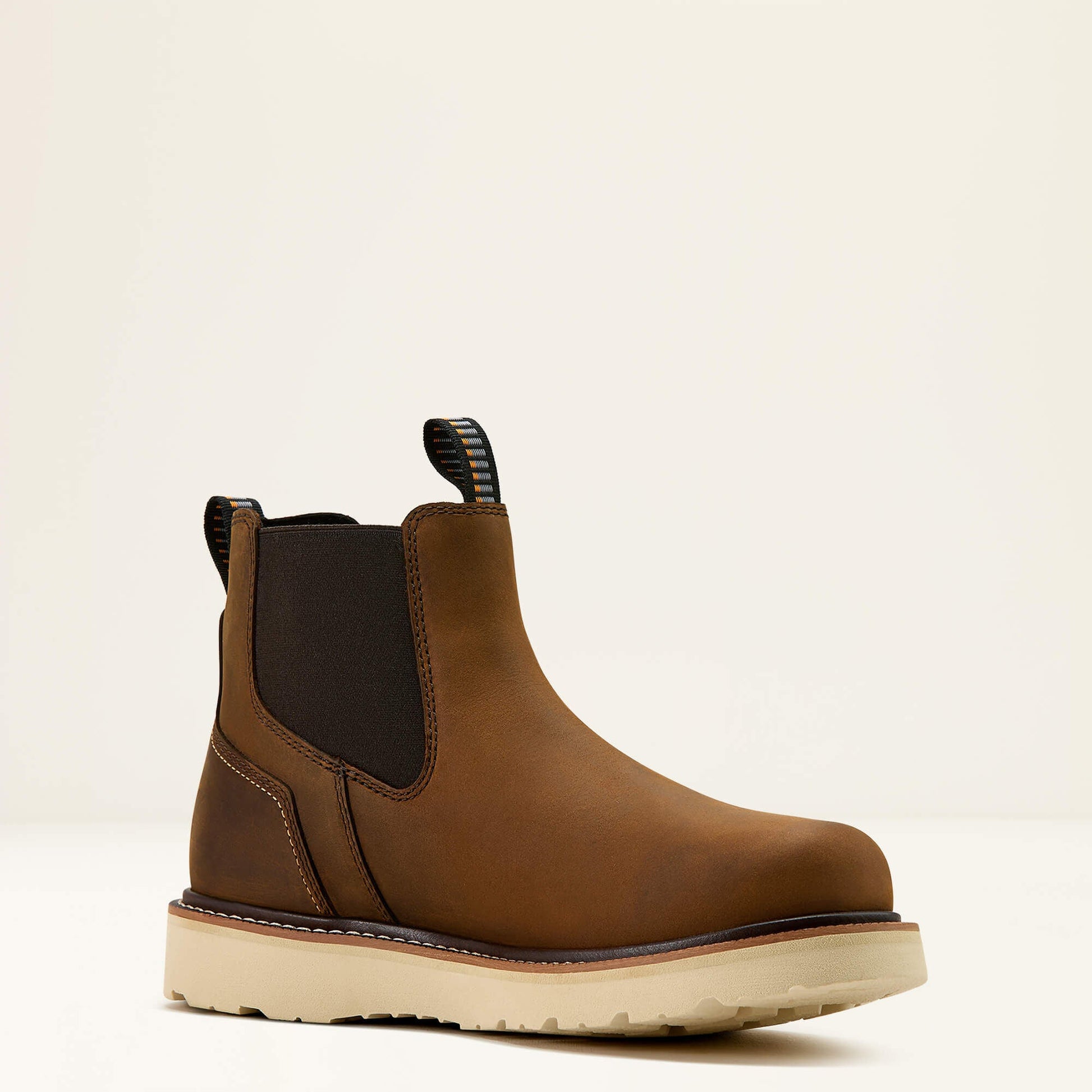 Ariat Rebar Wedge Chelsea Waterproof Work Boot opposite side view in brown leather