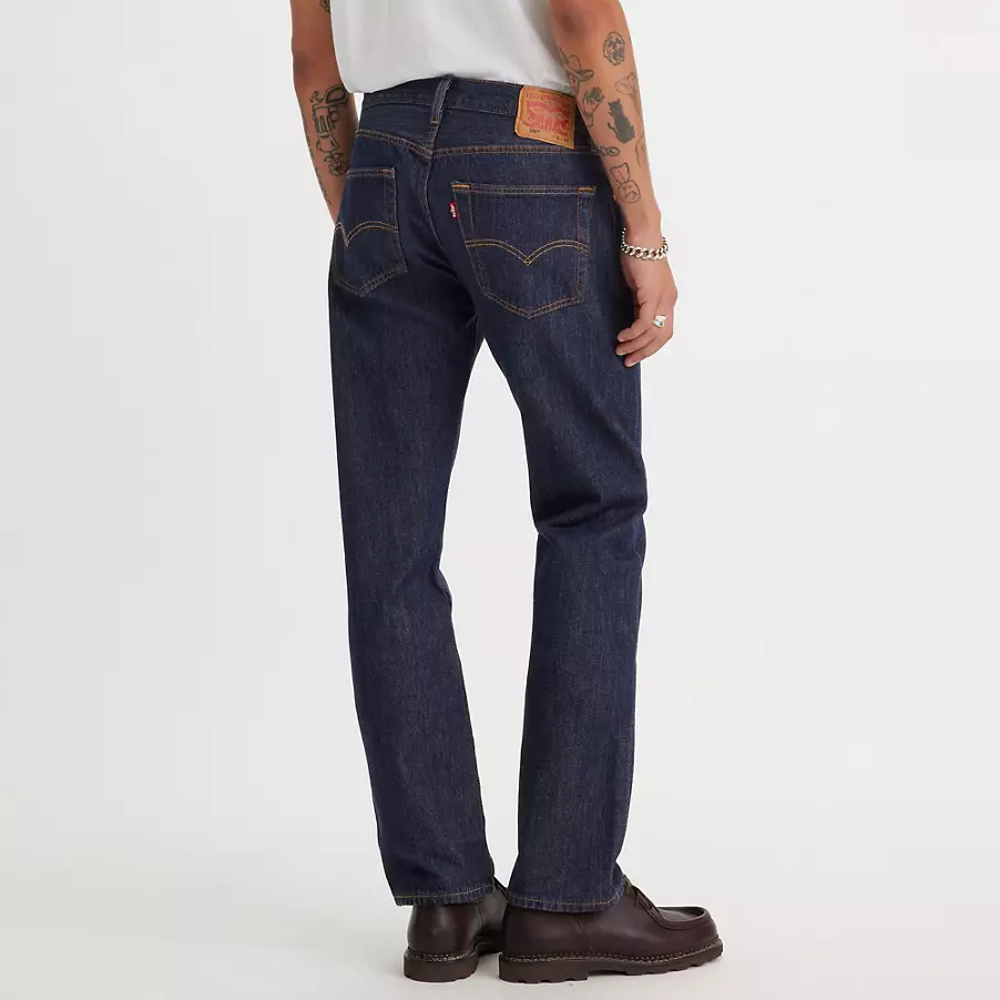 Levi’s 501 Original Fit men’s straight leg blue jeans back angled view