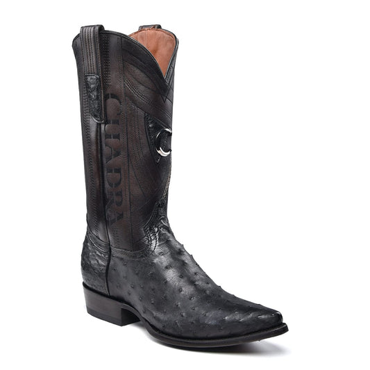 Black Ostrich Laser & Embroidery Snip Toe