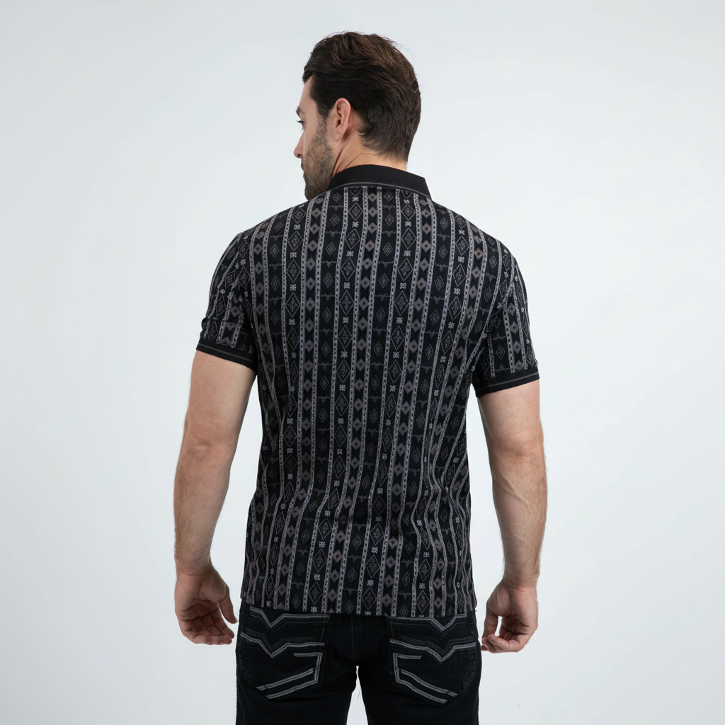 Polo de algodón elástico negro de corte moderno para hombre