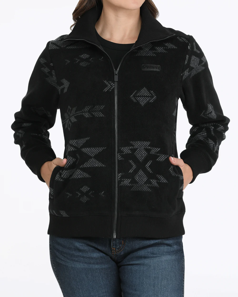 Front view of Cinch Full Zip Polar Fleece Jacket in black