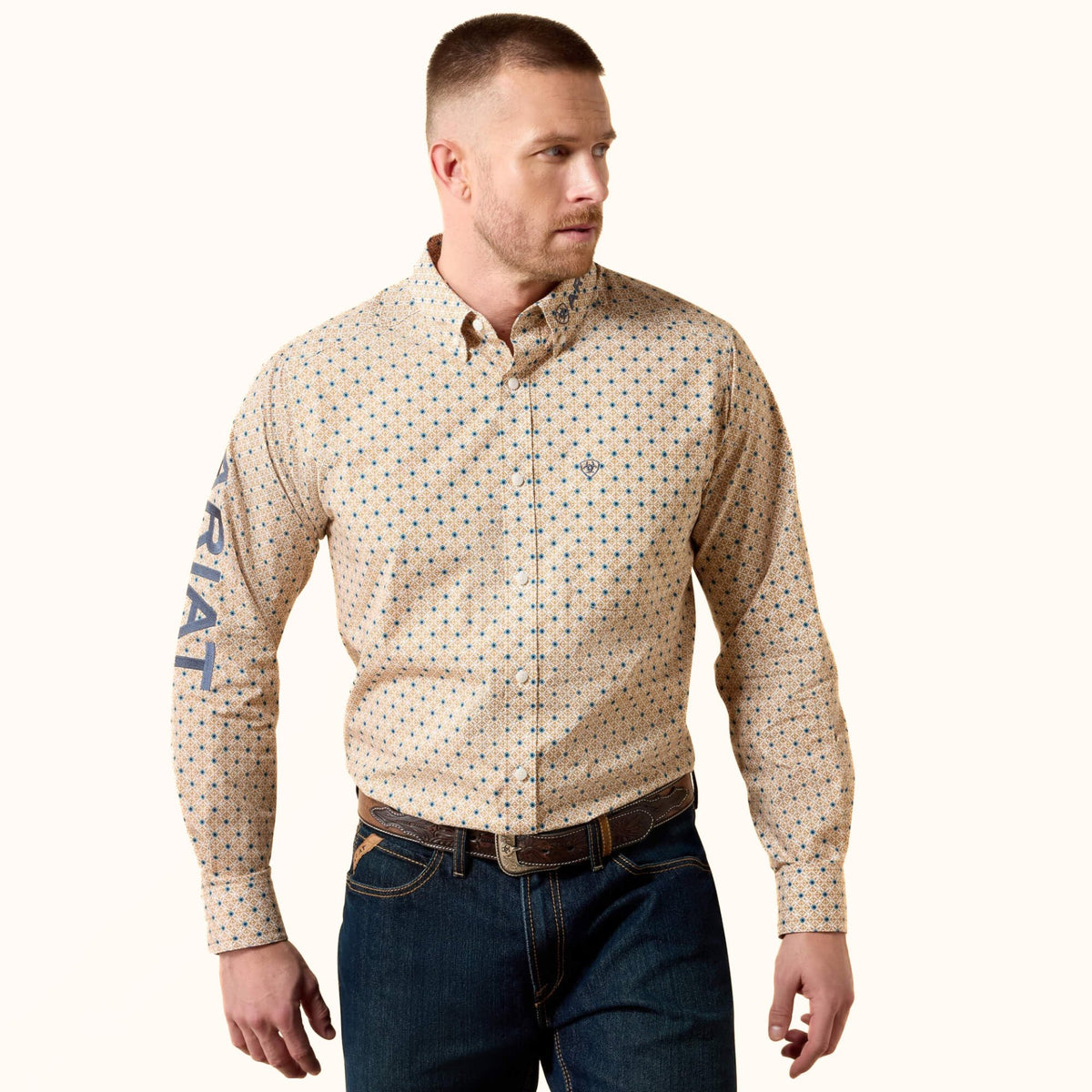 Ariat Team Dusty Classic Fit Shirt tan geometric print front view