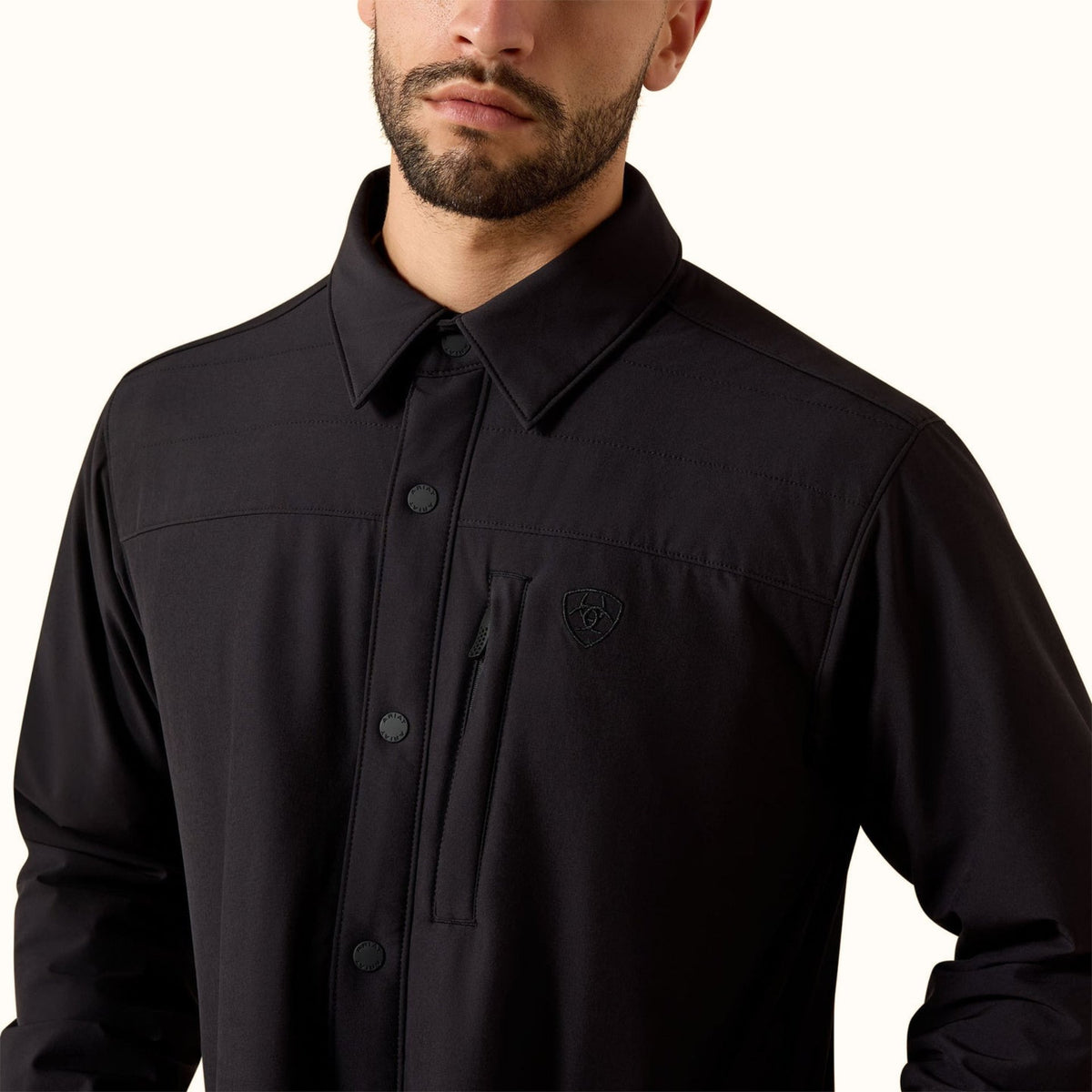 Ariat StretchShell Shirt Jacket in black front close-up view