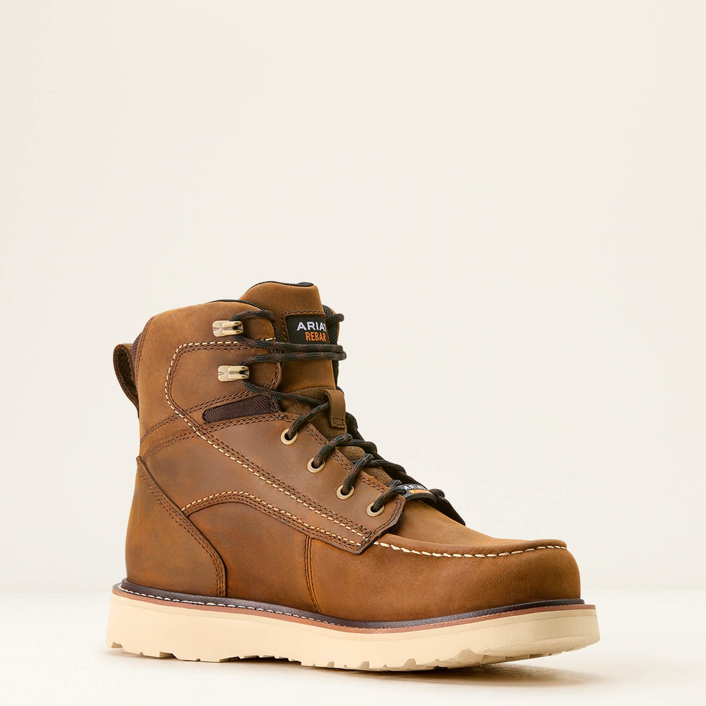 Ariat brown lace-up work boot angled side view