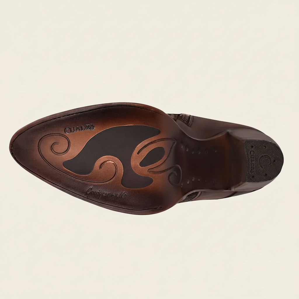 Hand-Painted Brown Leather Ankle Bootie