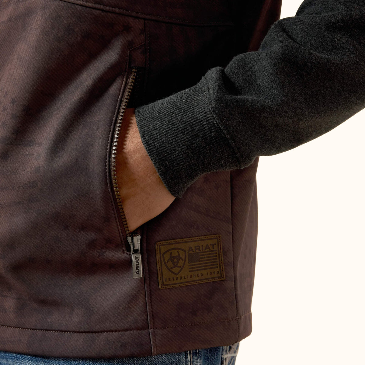 Ariat Patriot Flag Softshell Vest front pocket view