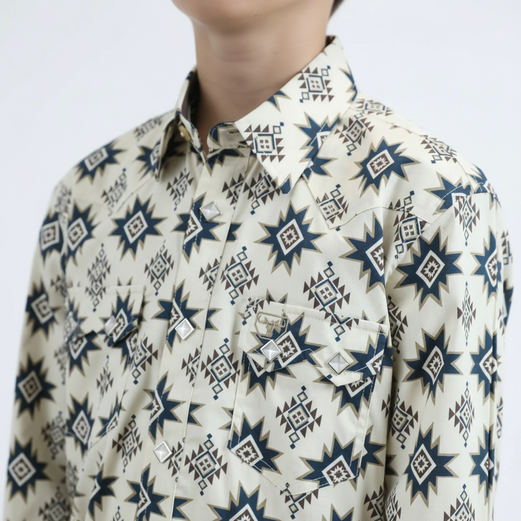 Platini Kid’s Modern Fit Long Sleeve Snap Shirt pattern detail