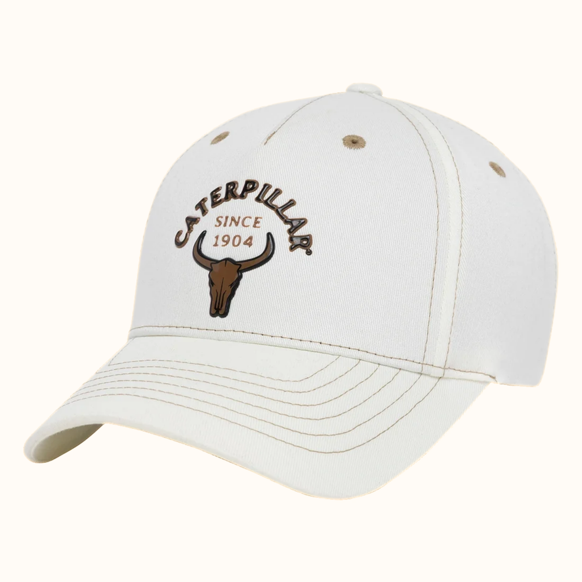 CAT Longhorn Flexfit 110 white cap with 3-D longhorn logo front view