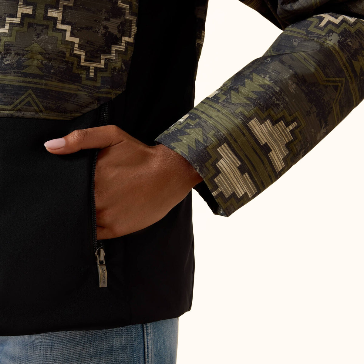 Ariat Titan Insulated Jacket in black Western print front sleeve view