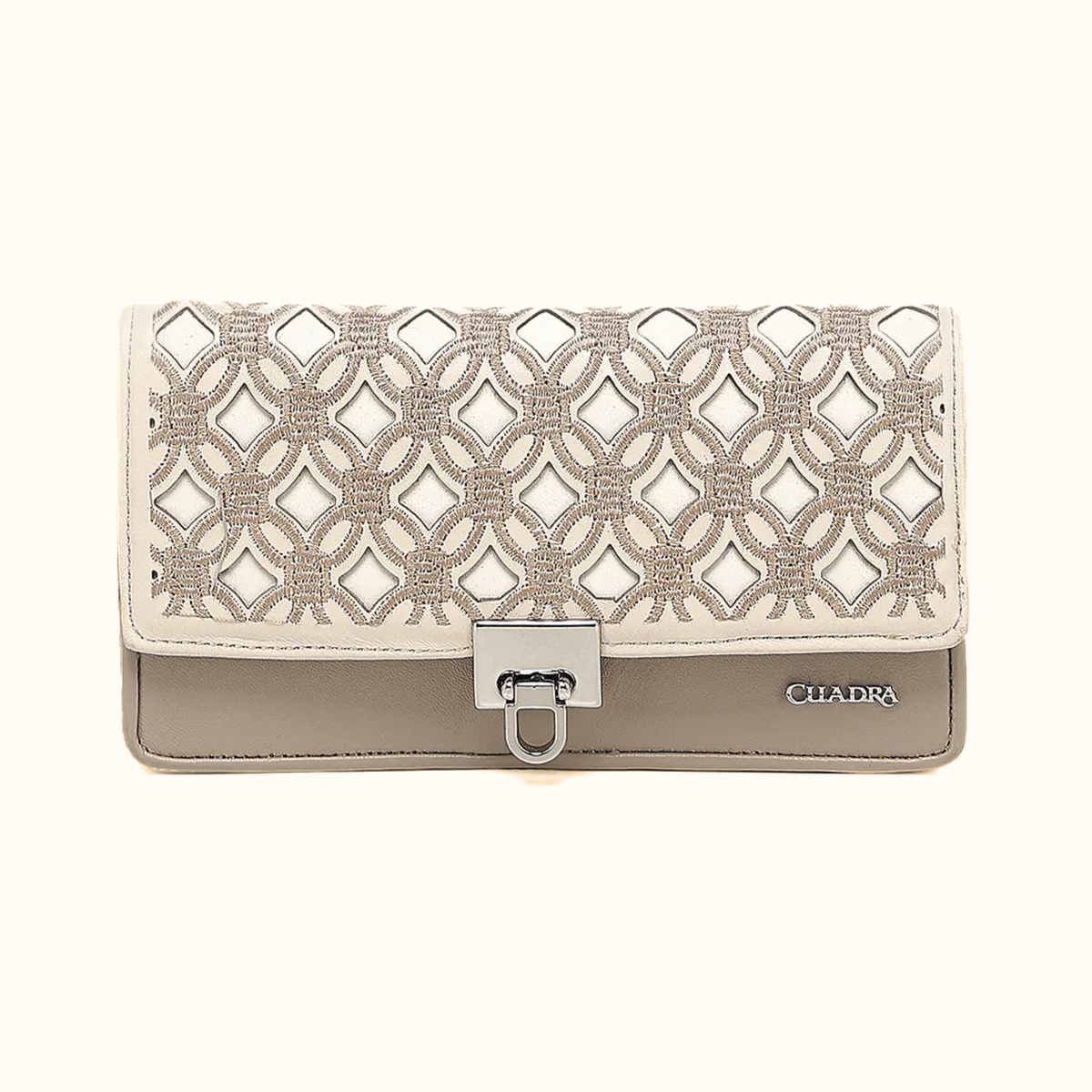 Cuadra women’s taupe embroidered leather wallet front view