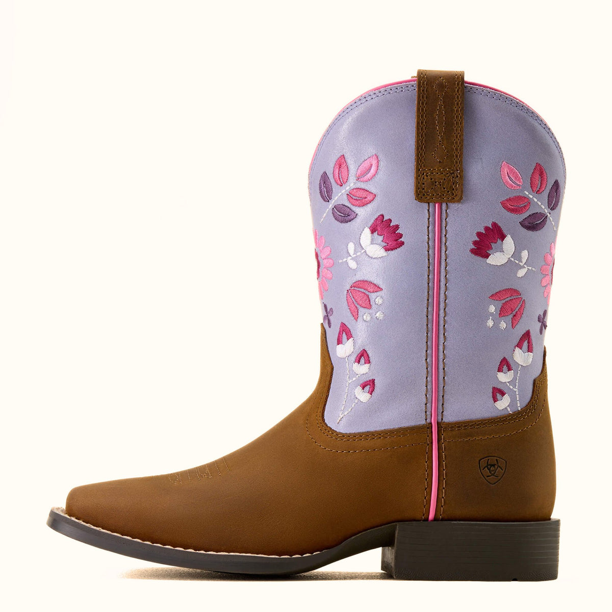 Ariat Wild Bloom girls’ brown leather cowboy boot side view
