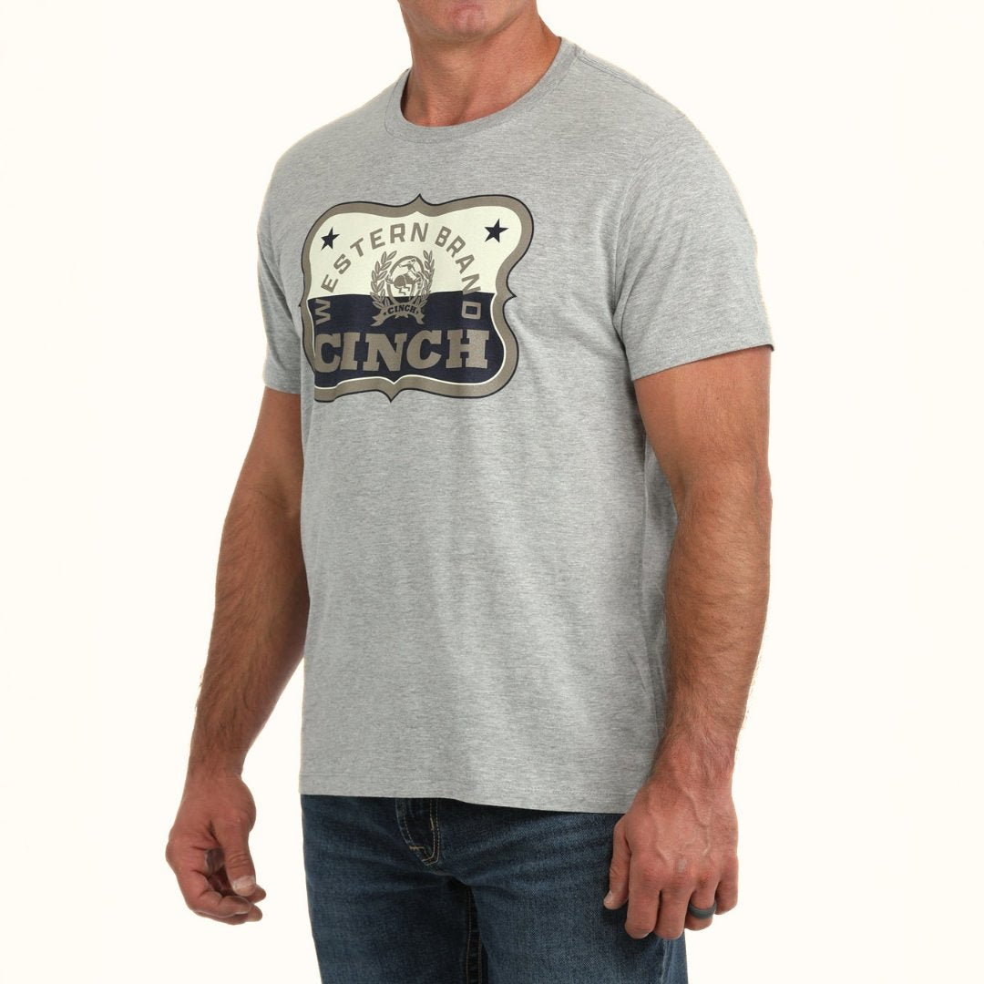 Cinch Men’s Western Logo Graphic T-Shirt in gray front angle view