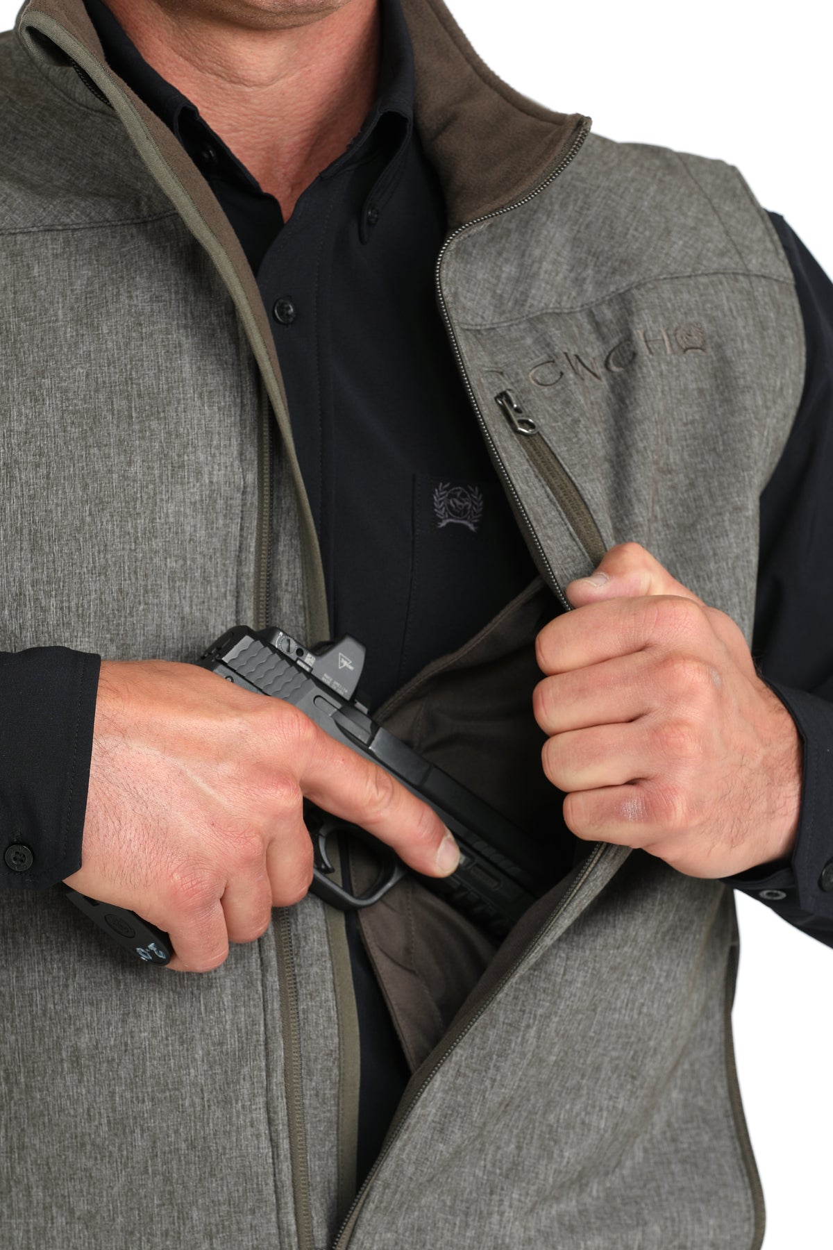 Close-up view of concealed carry pocket access