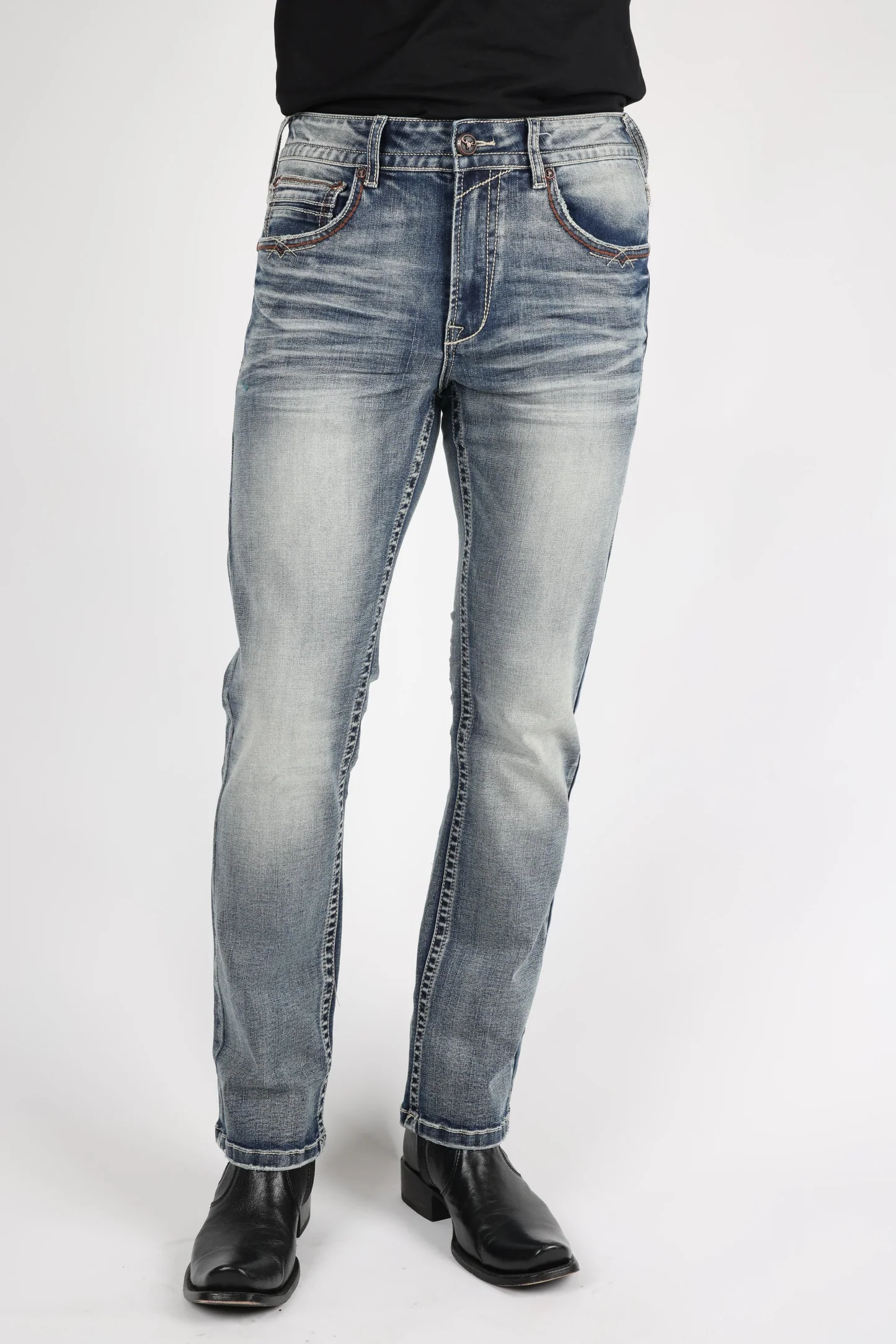 Platini Holt men’s blue boot cut jeans front view