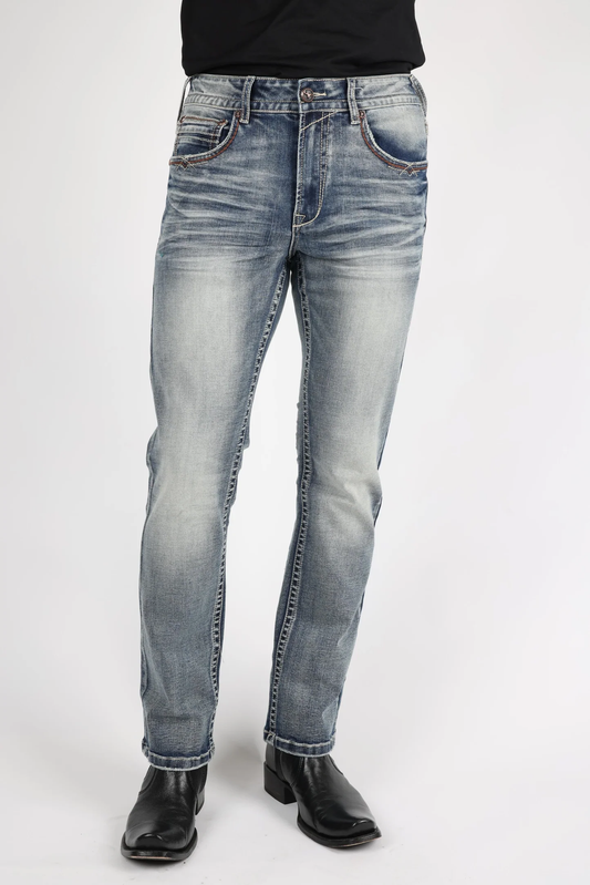 Platini Holt men’s blue boot cut jeans front view