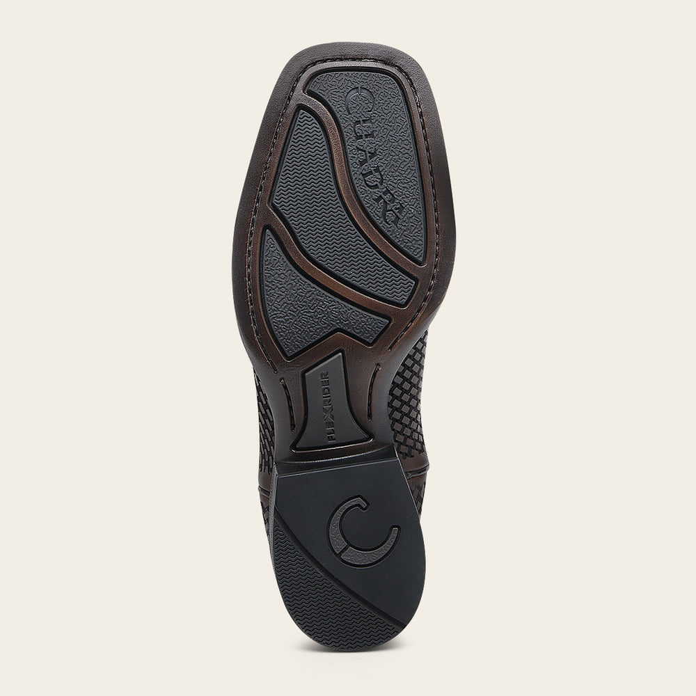 Outsole view of Cuadra Western Rodeo Honey Bovine Boot showing tread pattern