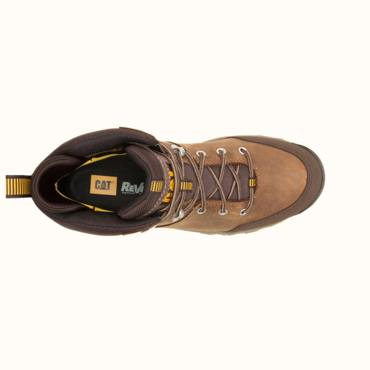 CAT Threshold Rebound men’s brown waterproof soft toe work hiker top view