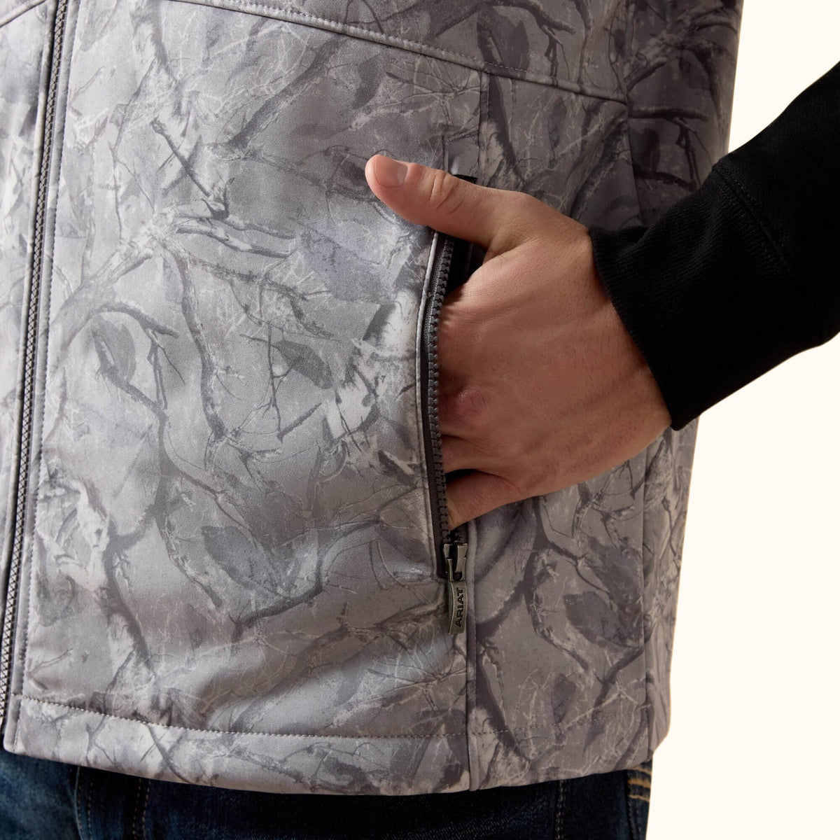 Ariat Logo Softshell Vest grey patterned front pocket view
