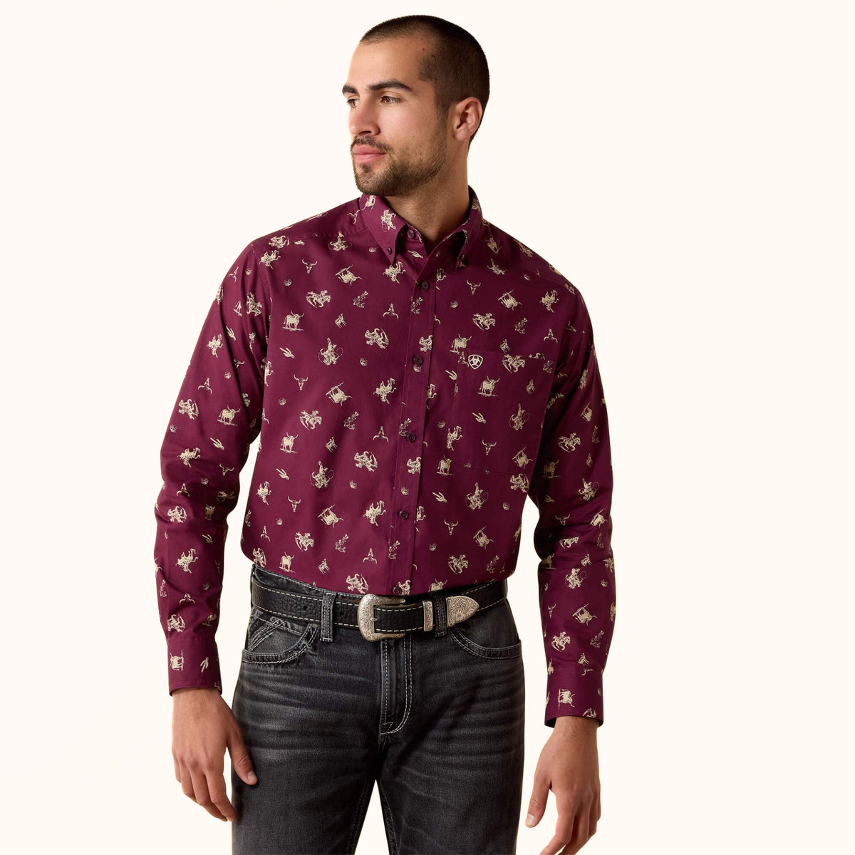Ariat Canaan Classic Fit Shirt burgundy Western print front view