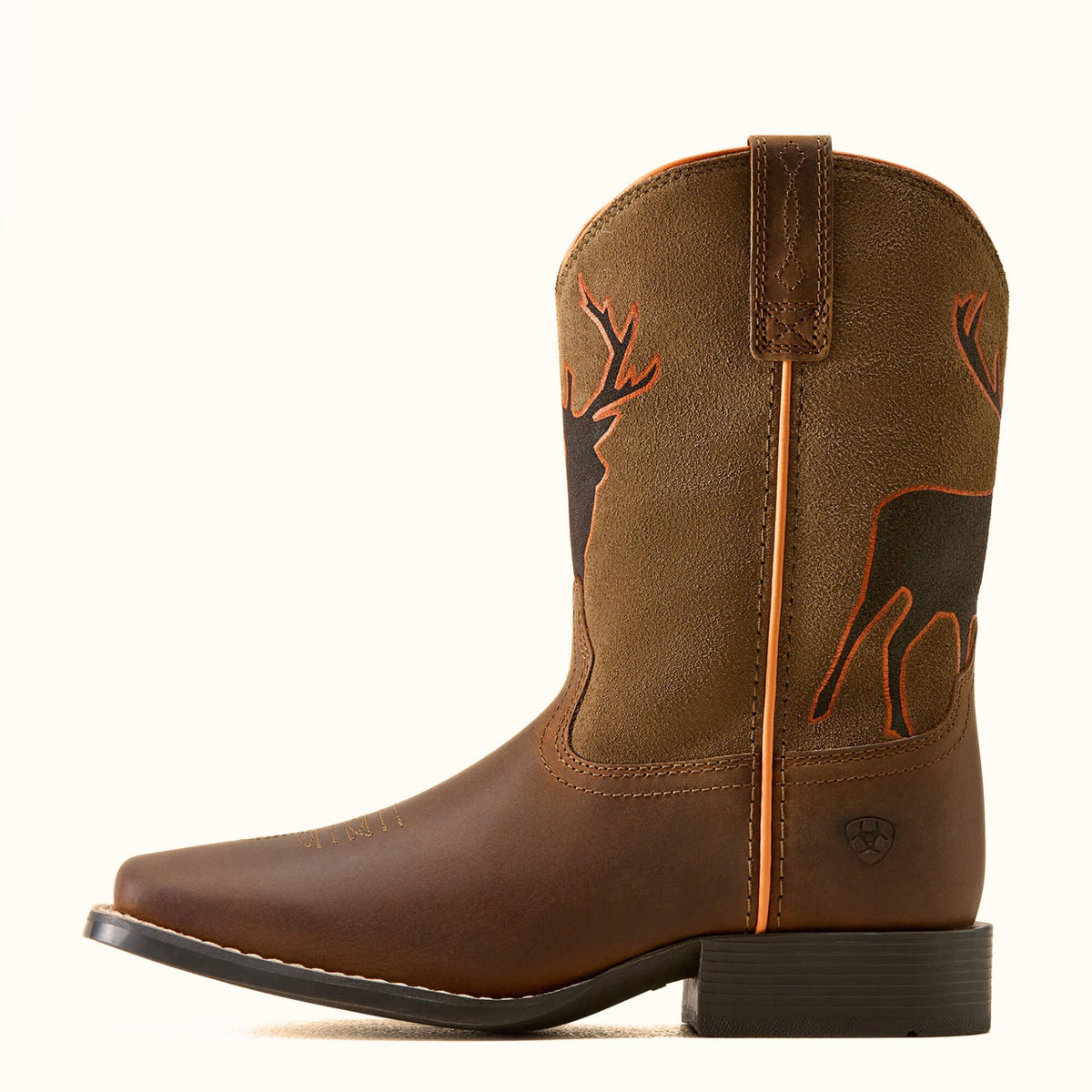 Ariat Trail Cam brown and orange Western boot side view