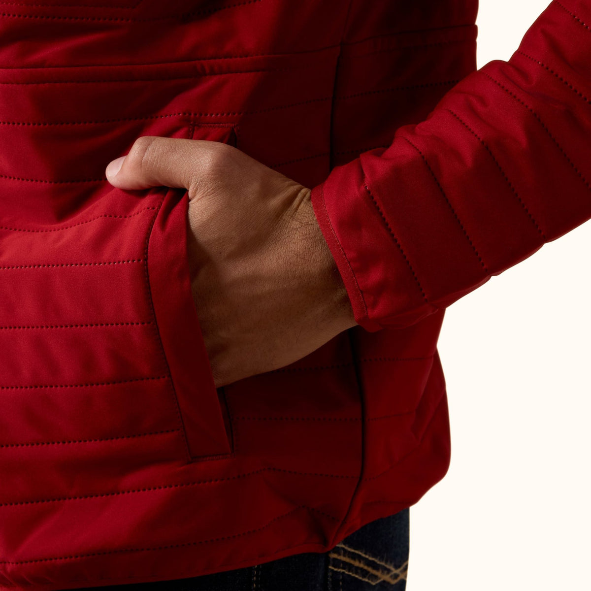 Ariat Wylie Water-Resistant Jacket in red men’s front pocket view
