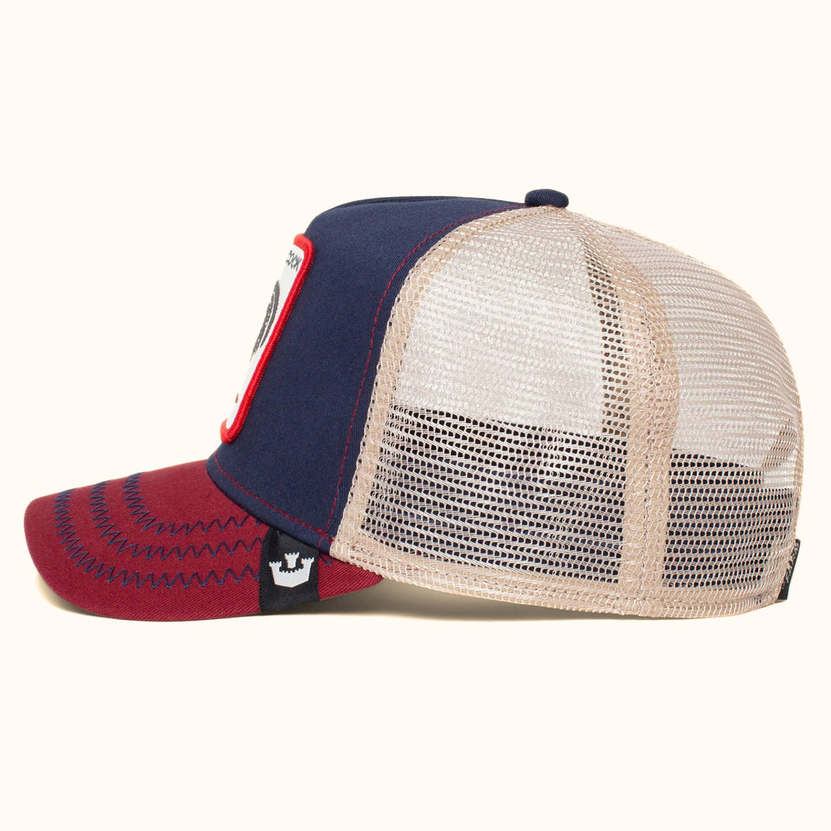 Goorin Bros. The Cock Rooster Trucker Hat navy red and white side view