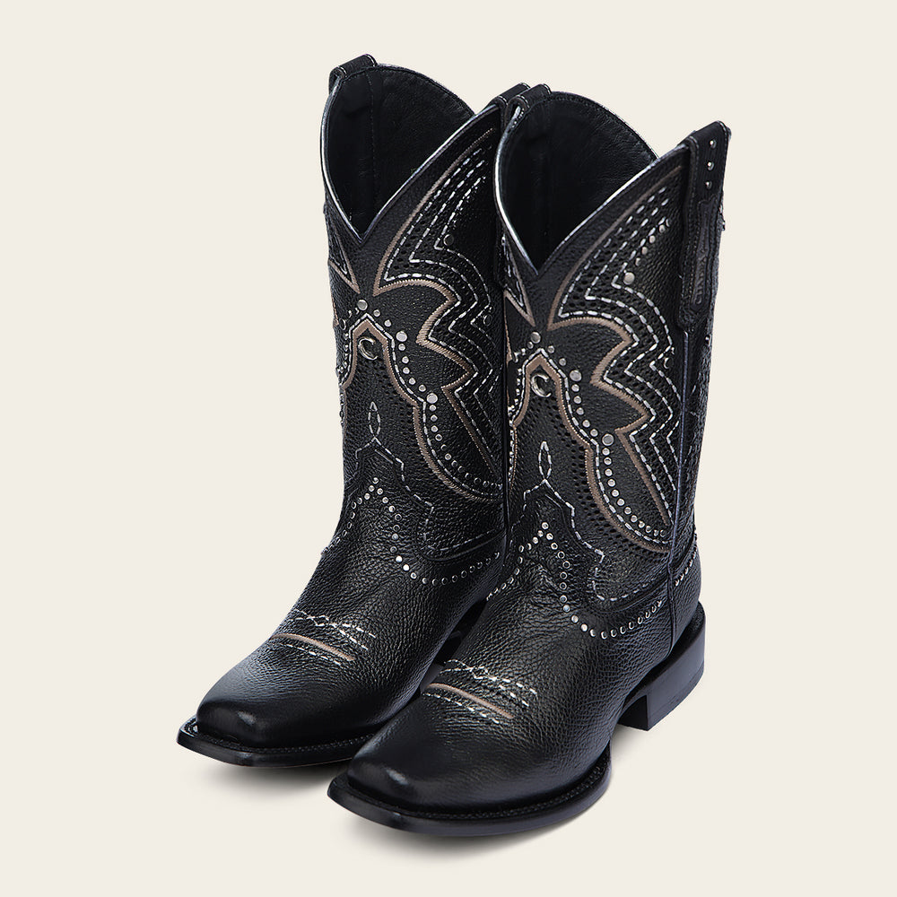 Cuadra Western Rodeo Black Bovine Boot front angle pair view