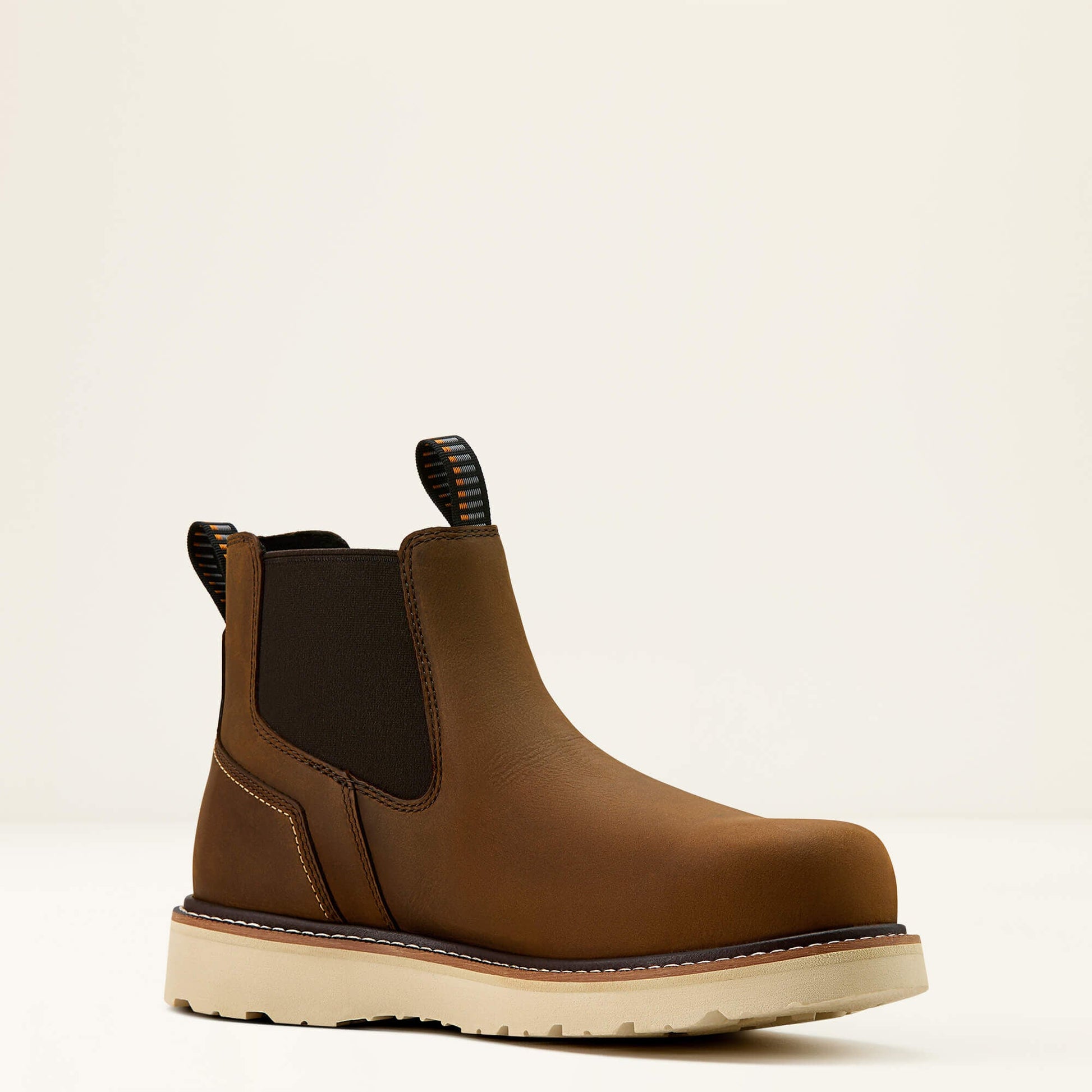 Ariat Rebar Wedge Chelsea Waterproof Composite Toe Work Boot opposite side view in brown leather
