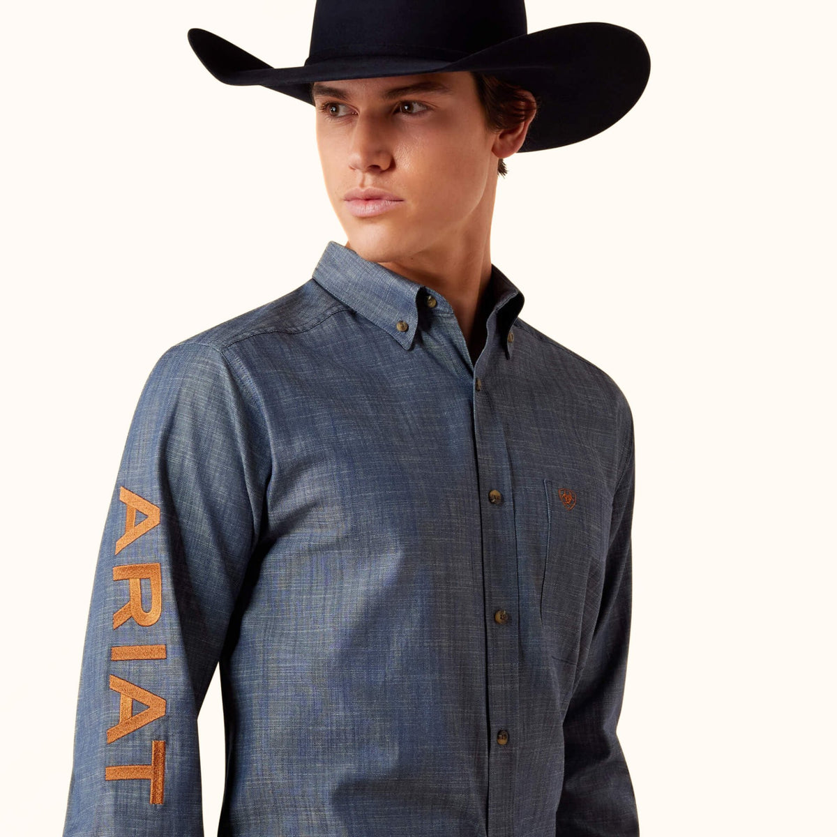 Ariat Team Logo Twill Fitted Shirt blue front close-up view