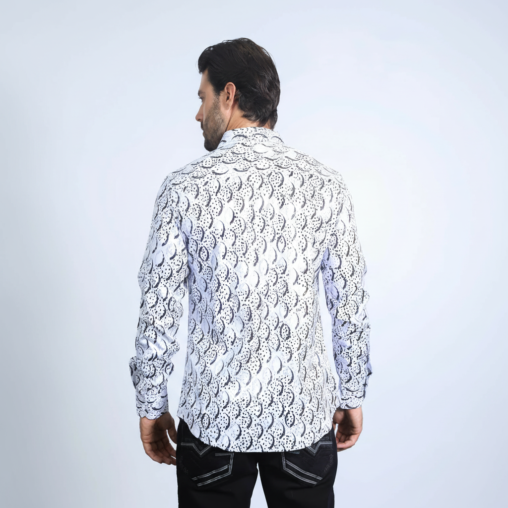 Platini Men’s Modern Fit Stretch Foil Fashion Shirt back view
