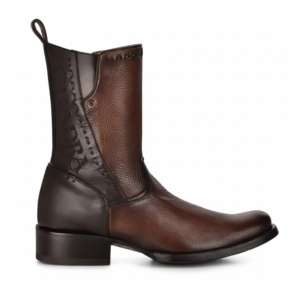 Side profile view of Cuadra Maple Deer Laser & Woven Round Boot
