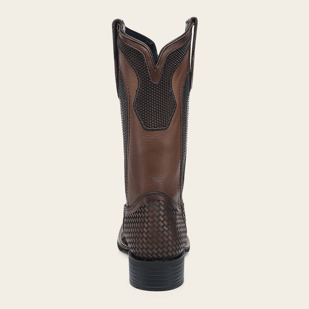 Cuadra Western Rodeo Honey Bovine Boot back view with pull tabs