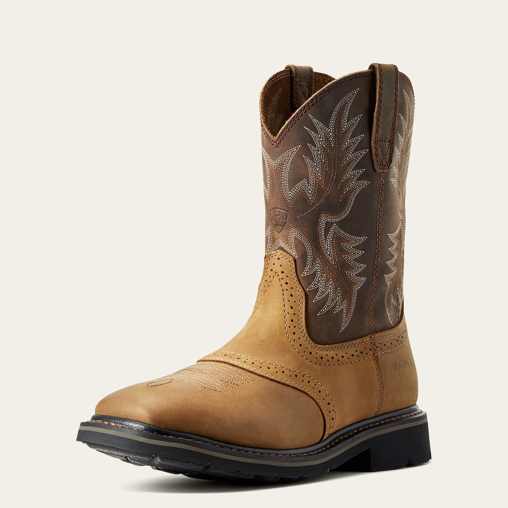 Ariat Sierra Wide Square Toe Work Boot angled front view in brown leather
